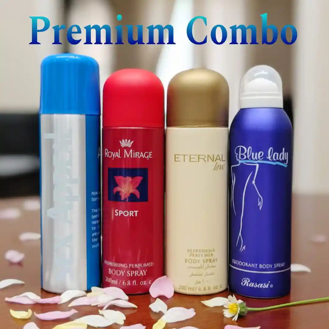 Premium 200 ml 4 pcs body spray combo (এখনি অর্ডার করলে পাবেন ঈদ অফার হোম ডেলিভারি চার্জ ফ্রী )